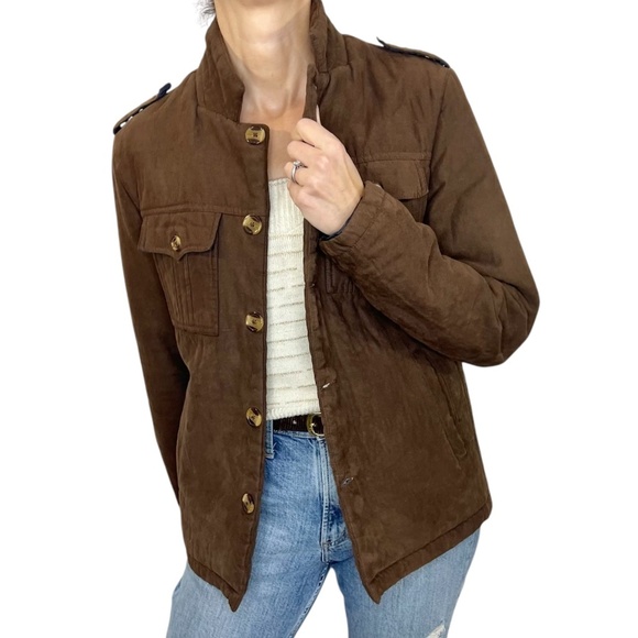 MAX fashion UAE brown faux suede button up military utility jacket L - Picture 2 of 12